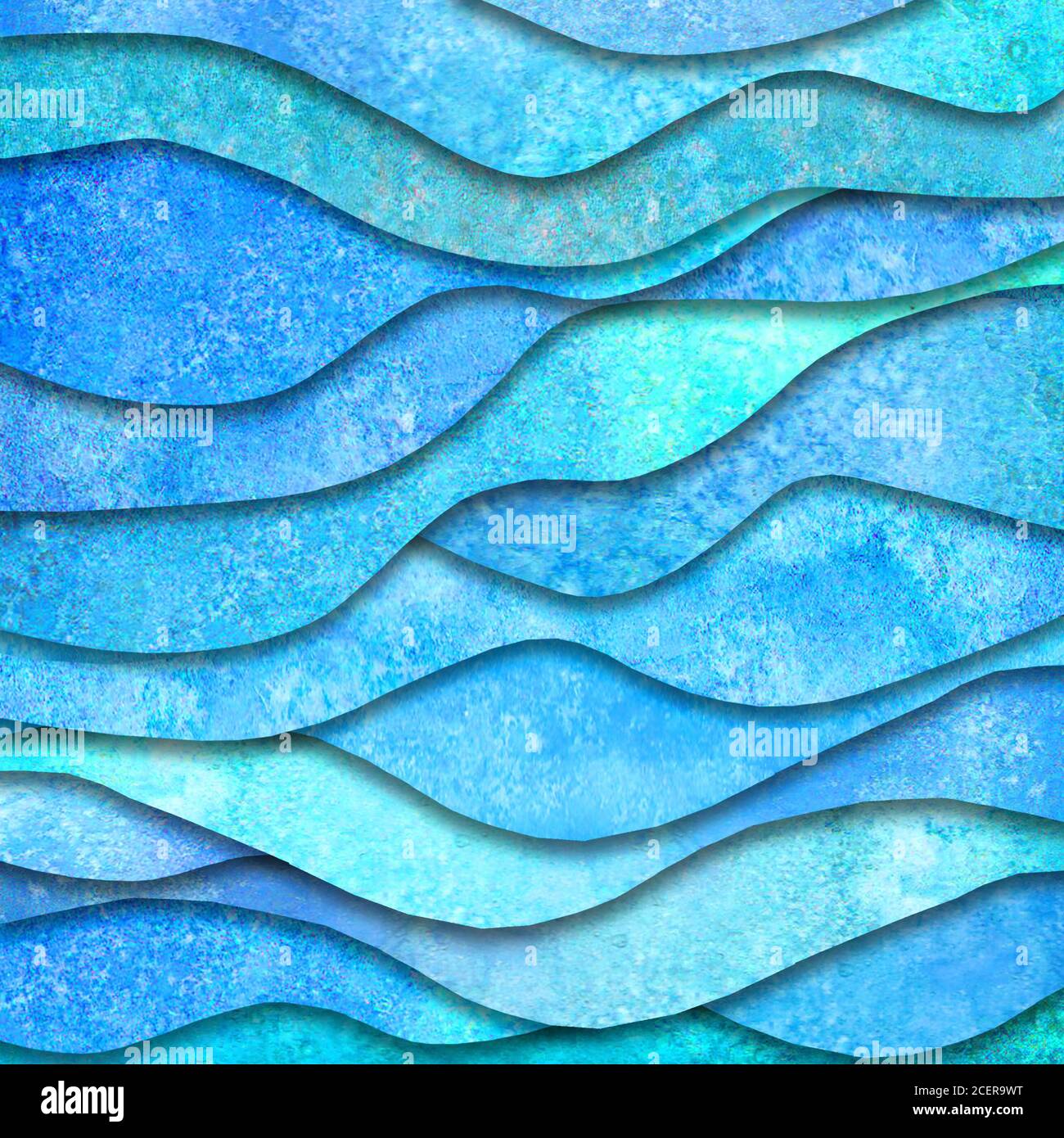 Abstract sea wave shape summer watercolor background. Watercolour hand