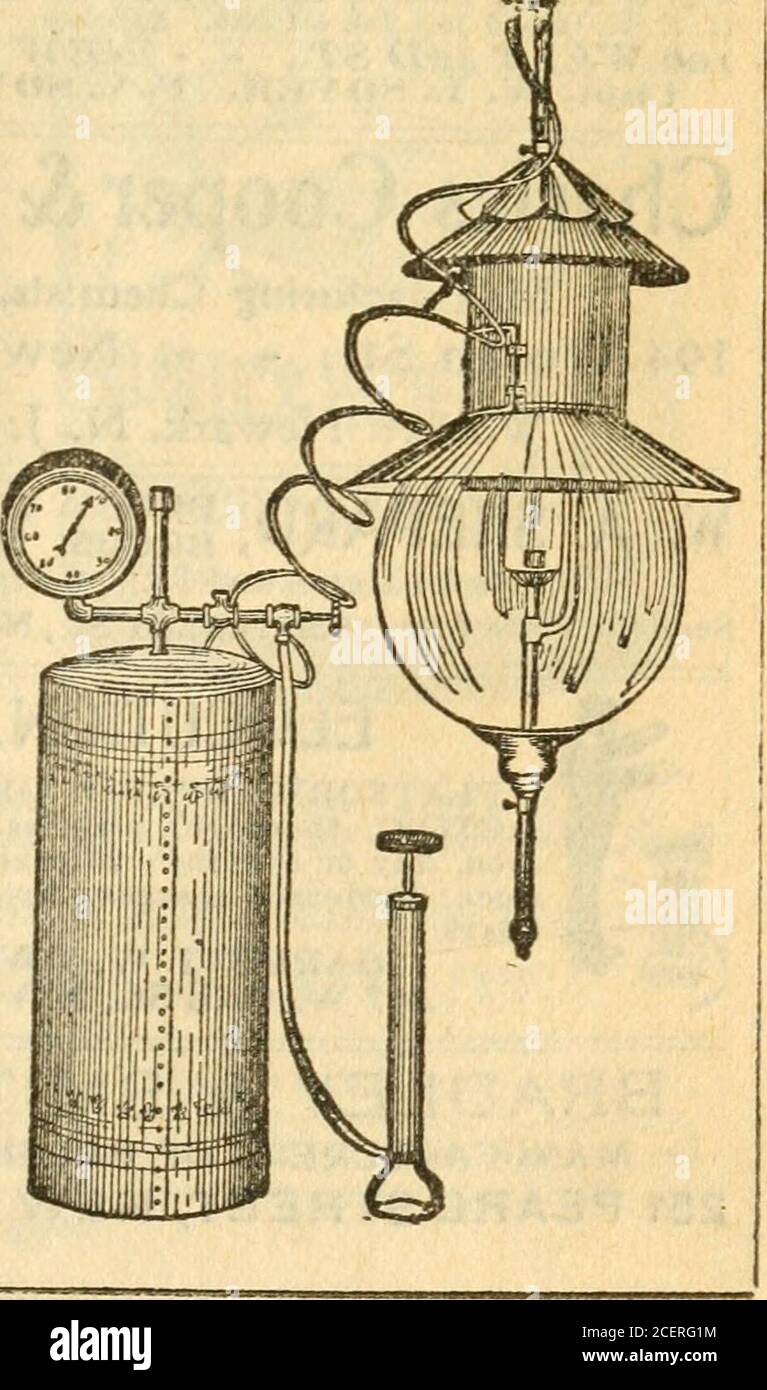 . The World almanac and encyclopedia. ABLE BOOK FREE.—Prof. Wilsons Treatise on the Eye and on Diseases in General,It should greatly interest every one aflQicted With any form of disease. NEW YORK and LONDON ELECTRIC ASSOCIATION, Dept. 243, 929 Walnut St., Kansas City, Mo. Simplicity Thousand-Candle Power Arc Lamp For Outside and Inside Lighting. The Only Successful Outside Arc Lamp. Can be placed under a sidewalk in the citybusiness property, or in the rear of premisesat any distance desired, and the gasolineforced through the almost invisible seamlesscopper tubing up into the lamp, where it Stock Photo