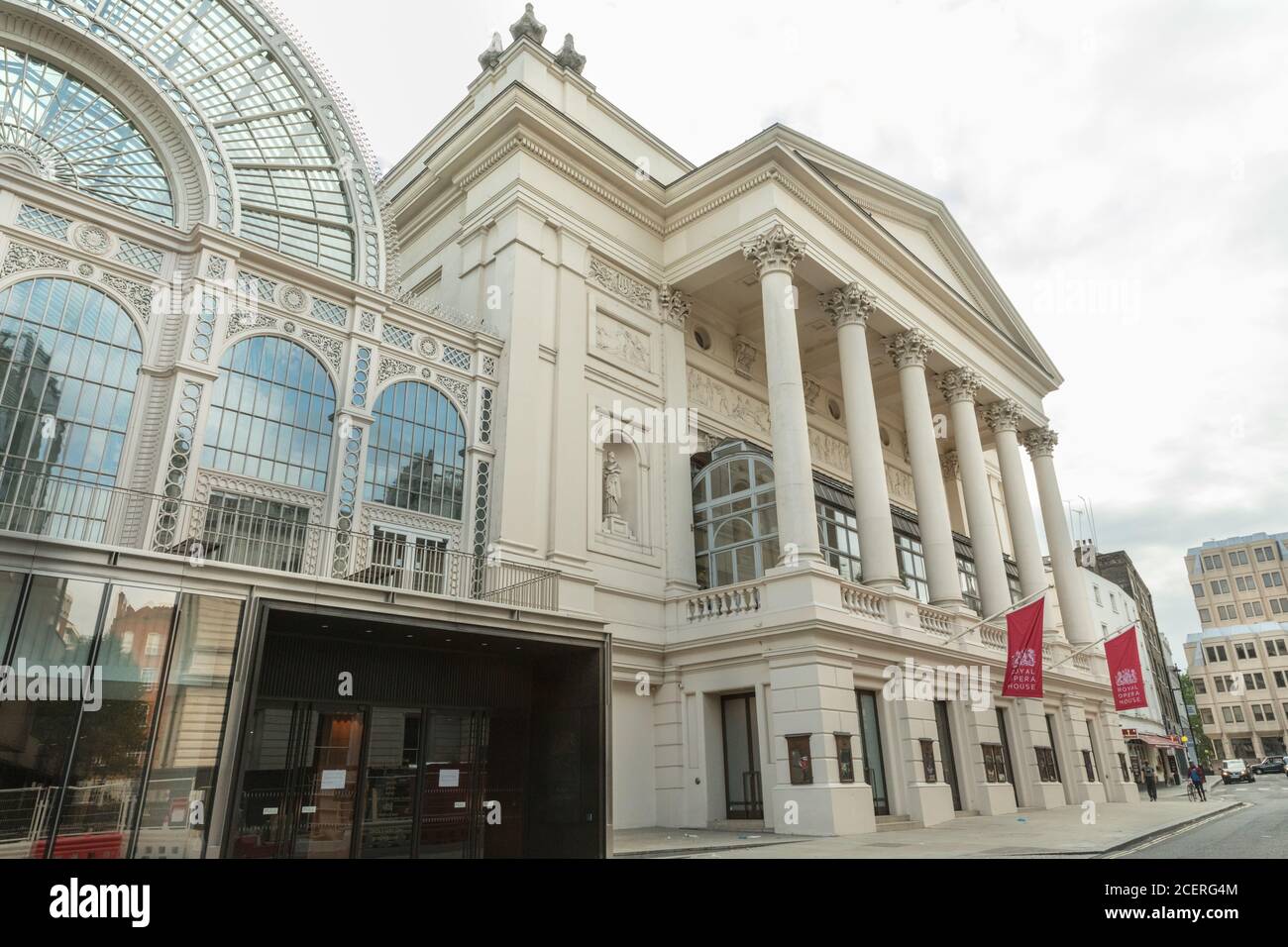 The Royal Opera House, exterior view of Opera and ballet venue in Covent Garden, London, England, UK Stock Photo