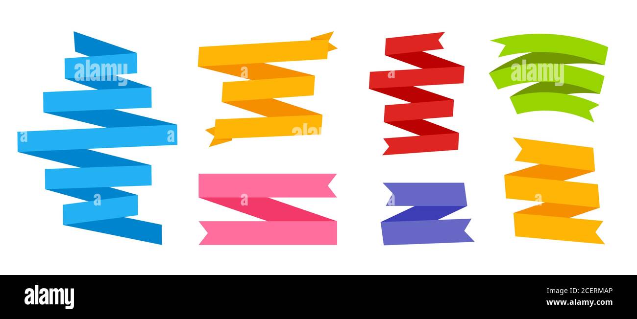 Flat Colored Ribbons Set Retro Flag Blank Tape For Text Price Tag Sale Label Cartoon Decorative Paper Banner Simple Ribbon Empty Template Different Shape Isolated On White Vector Illustration Stock Vector Image