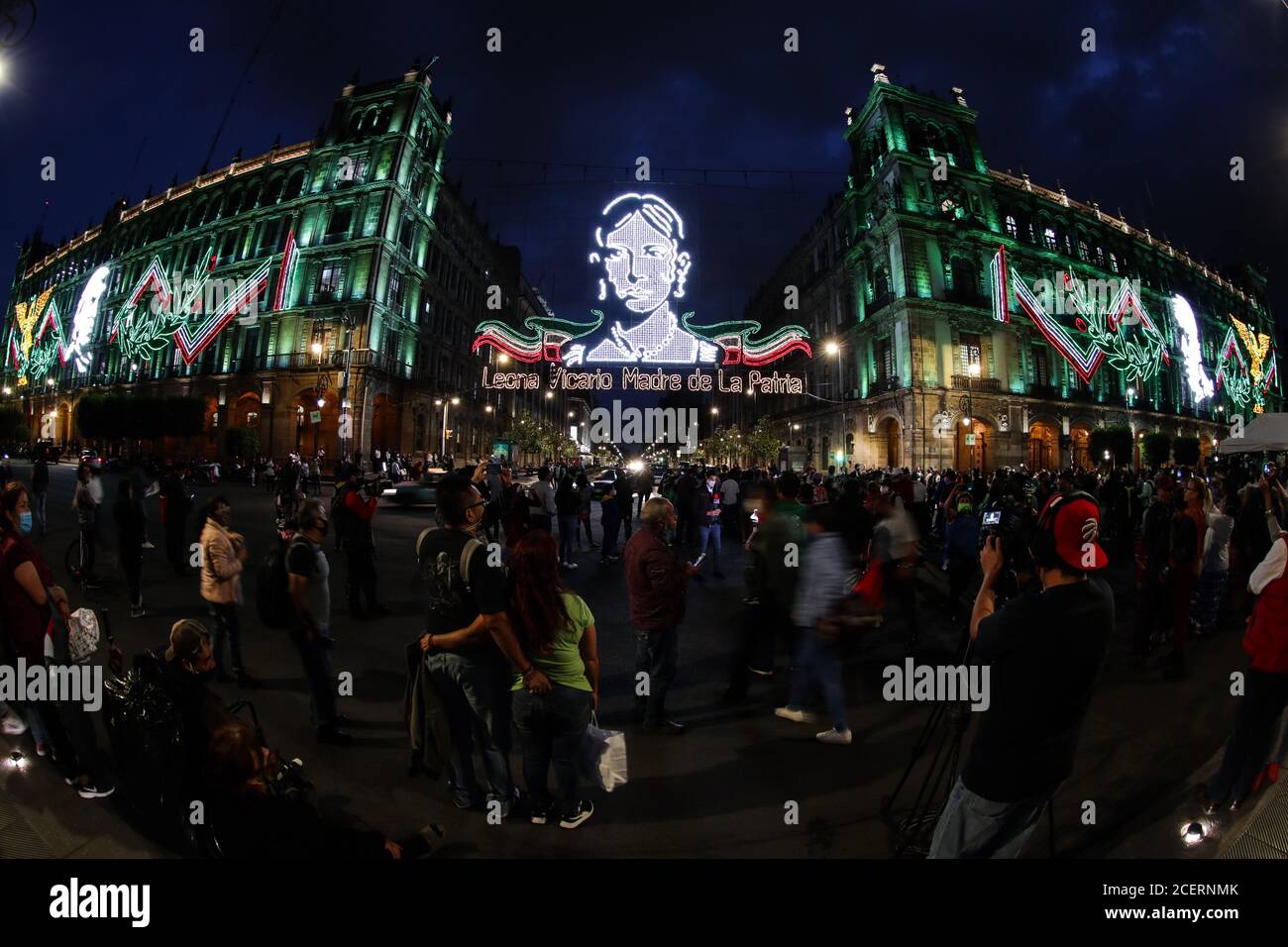 Mexico City, Mexico. 1st Sep, 2020. People watch the light show for the upcoming celebrations of the 210th anniversary of the Mexican Independence Day, at Zocalo Square in Mexico City, Mexico, on Sept. 1, 2020. Credit: Francisco Canedo/Xinhua/Alamy Live News Stock Photo