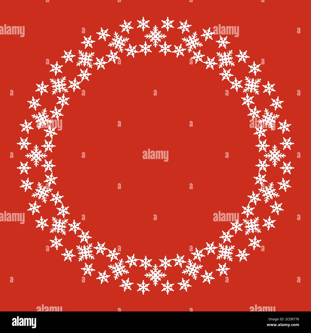 Red round Christmas background with snowflakes. Beautiful winter ...