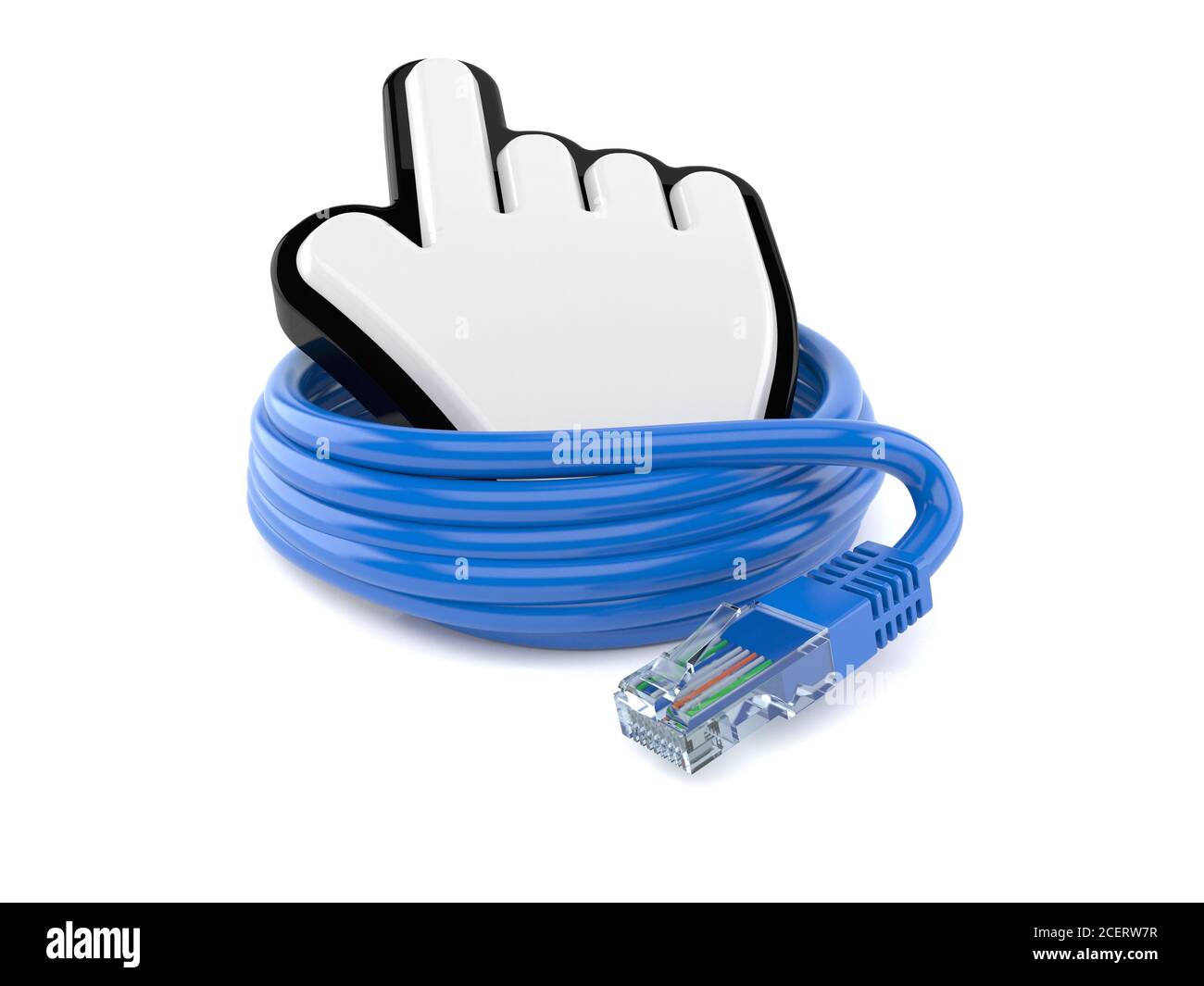 Reel of network cable with cursor isolated on white background Stock