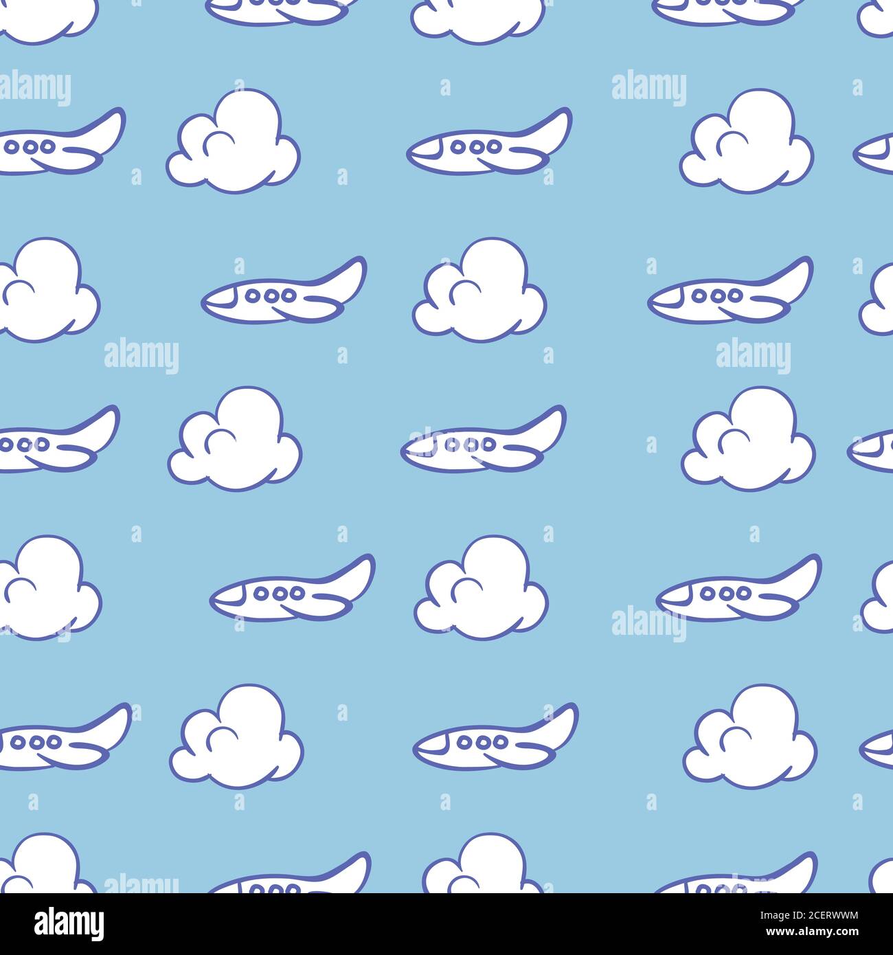 Cloud and airplanes seamless pattern. Travel vector background Stock ...
