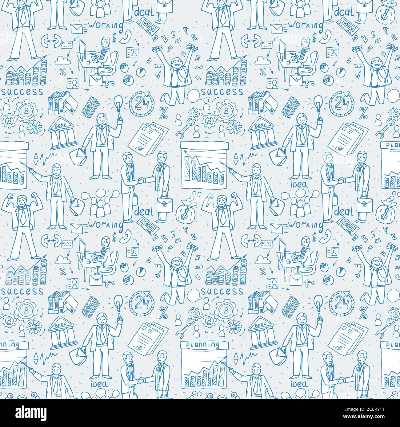 Business People seamless Doodles. Hand drawn Vector pattern Stock Vector