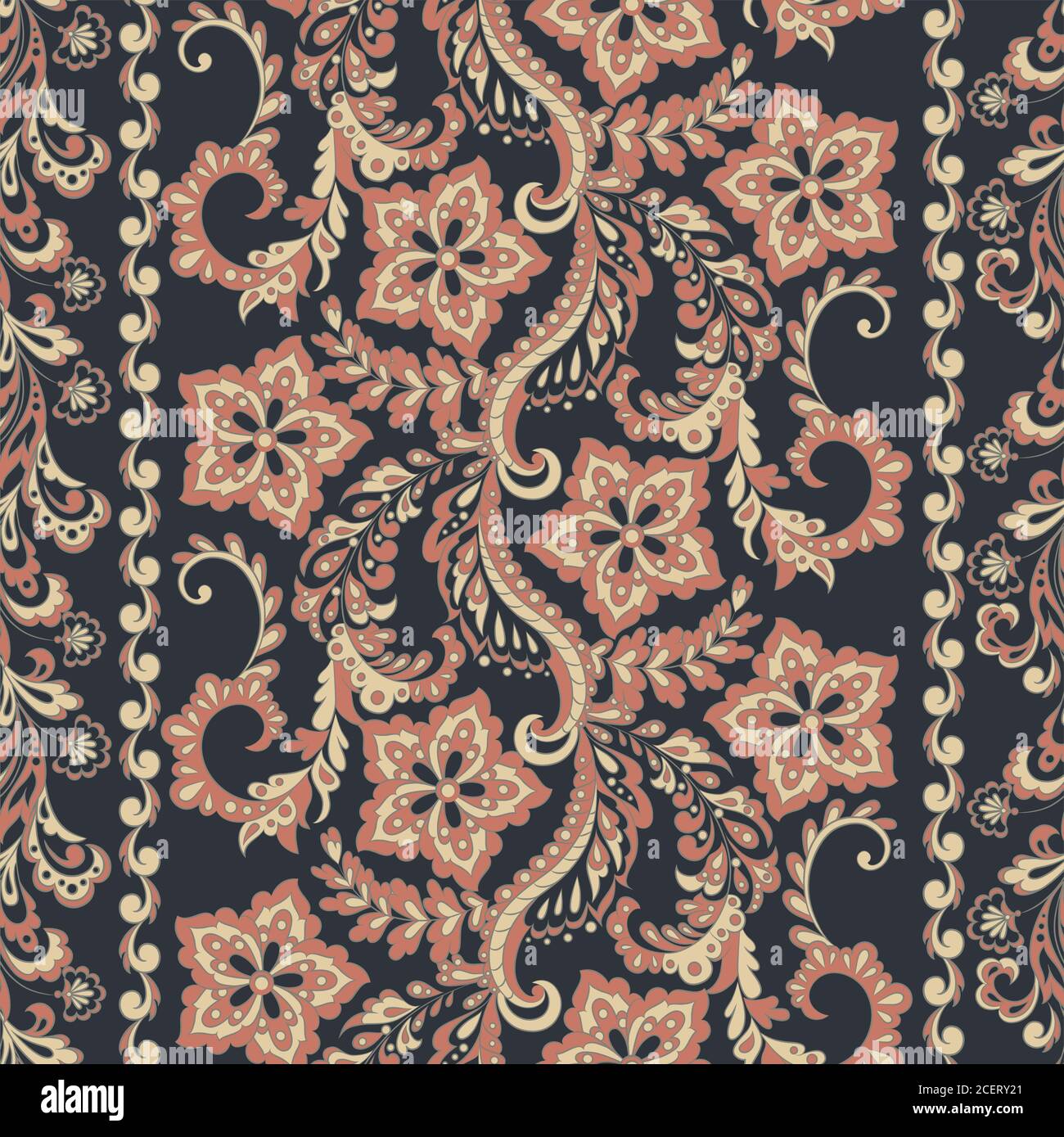 Ffloral seamless pattern in batik style, Vector background Stock Vector
