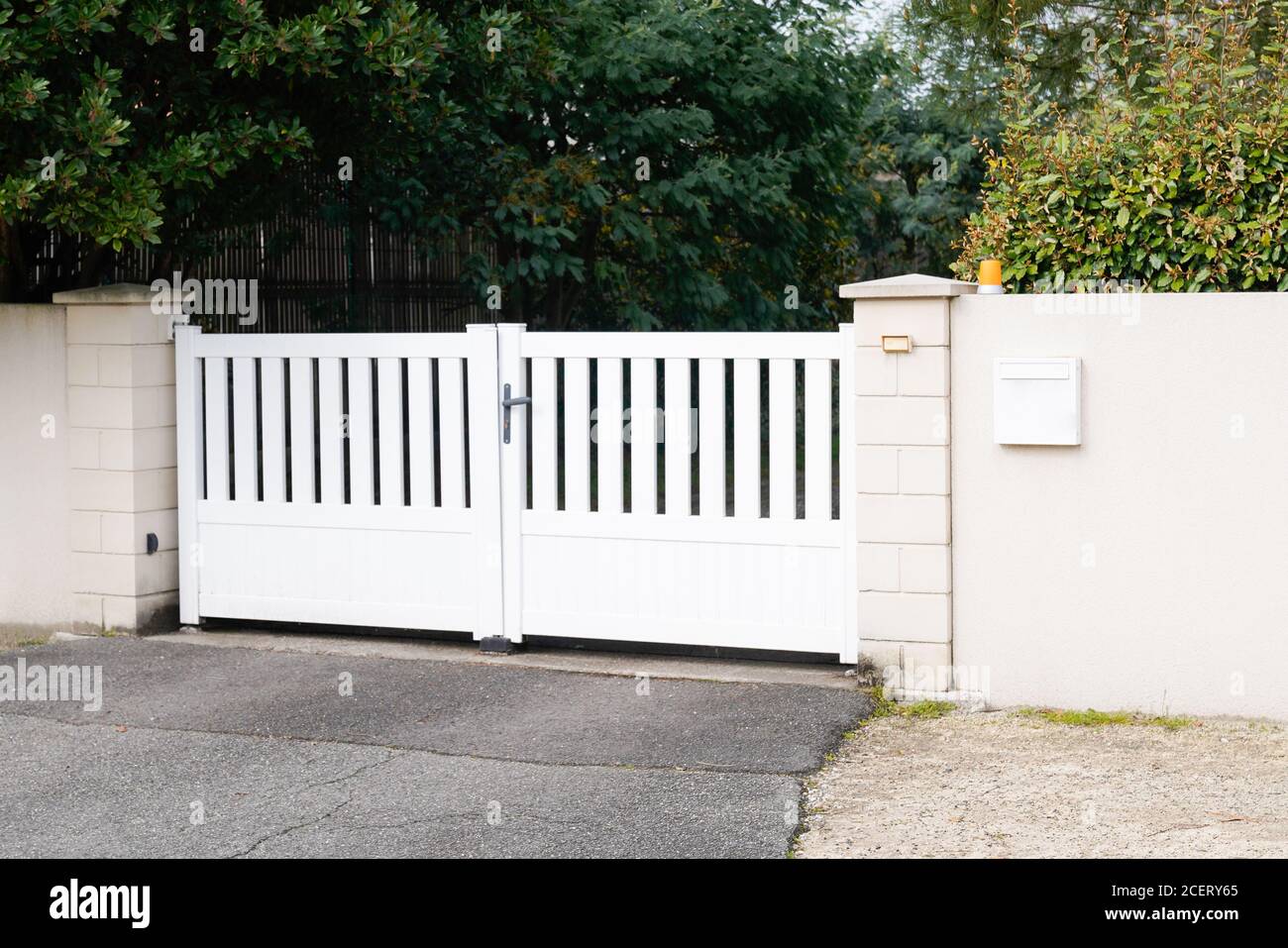 modern gate in white aluminum with blades of suburbs house Stock ...