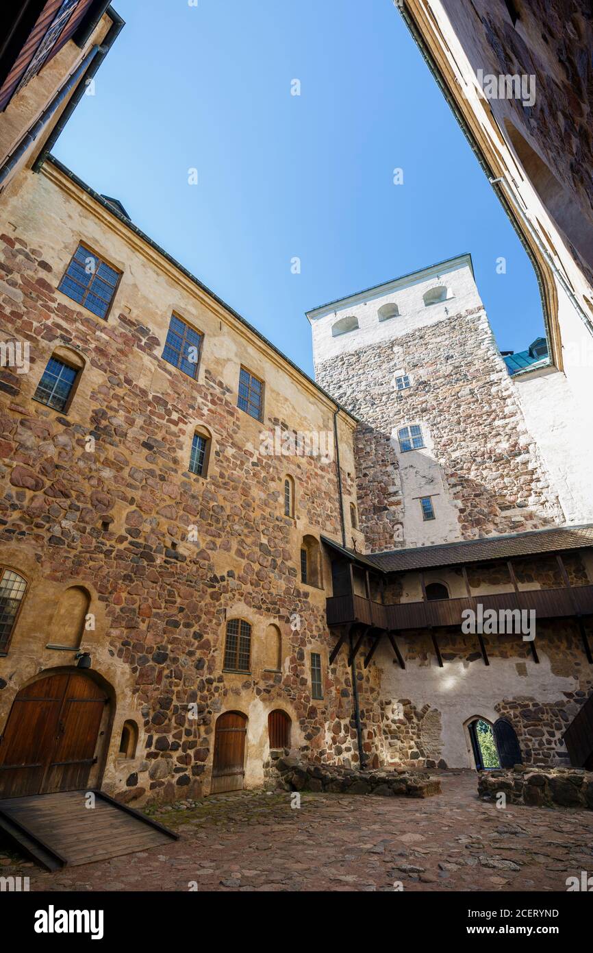 Inner courtyard of the medieval and historical Turku Castle in Turku, Finland on a sunny day in the summer. Stock Photo