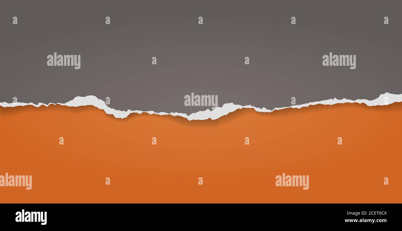 Pieces of torn, ripped black paper with soft shadow are on orange ...
