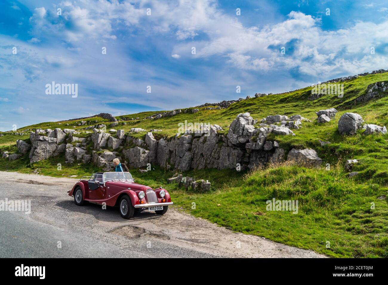 2003 model Morgan 4/4 drop-head coupé sports car, Winskill Stones, Stainforth, North Yorkshire, England Stock Photo
