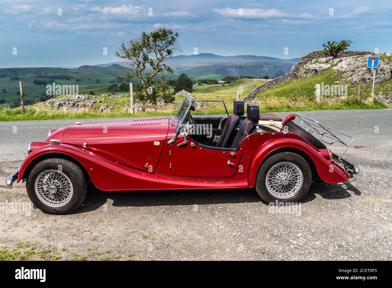 2003 model Morgan 4/4 drop-head coupé sports car, Winskill Stones, Stainforth, North Yorkshire, England Stock Photo