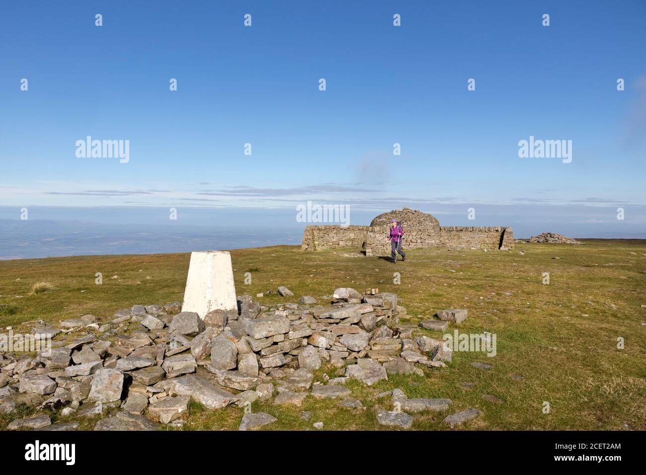 Walker on the Summit of Cross Fell, Cumbria, UK Stock Photo Alamy