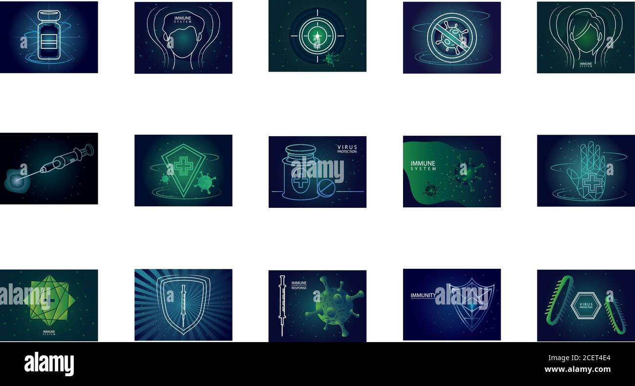 set of icons immunity, protecting from virus vector illustration design Stock Vector