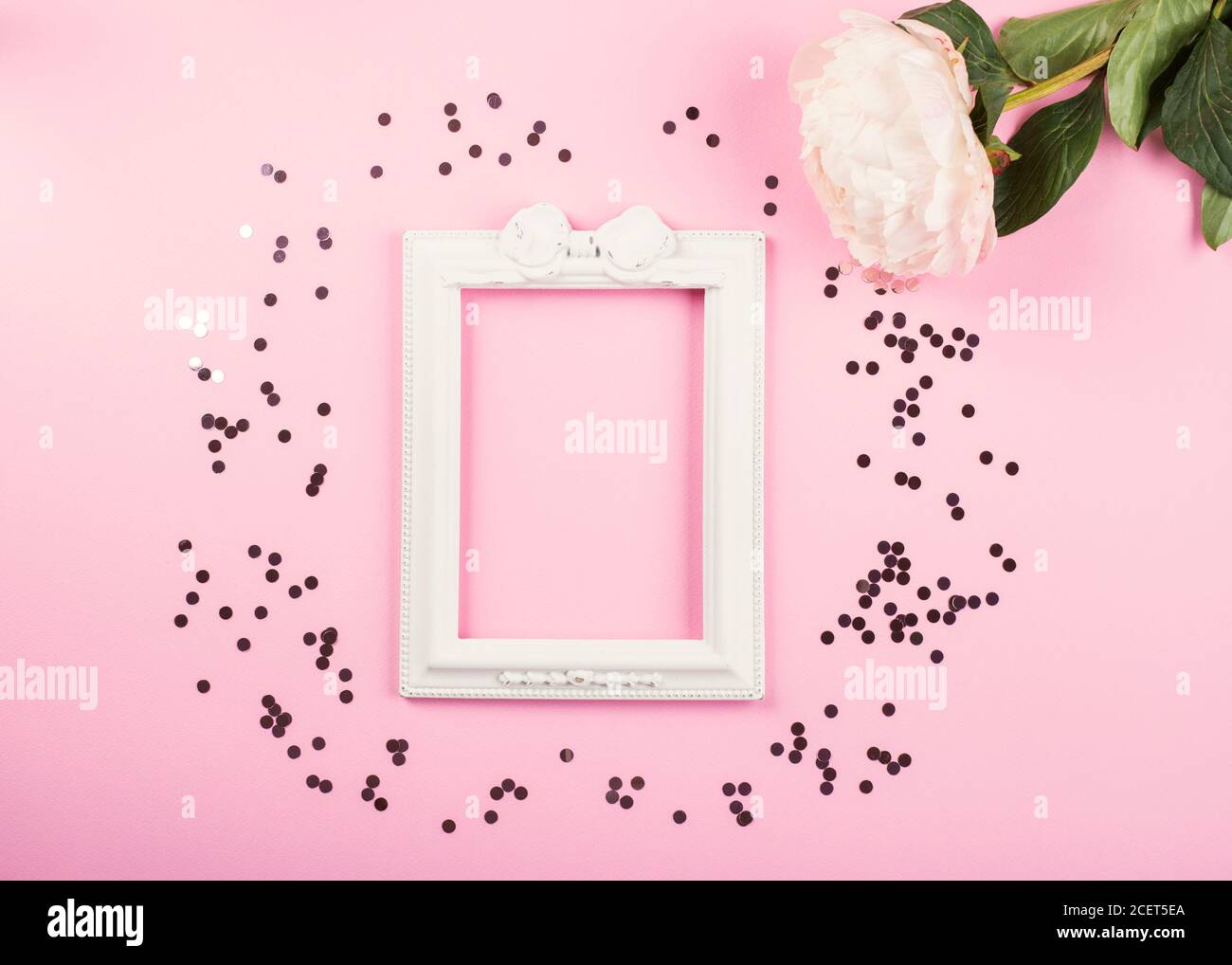 Pink pastel frame background with picture frame Stock Photo - Alamy