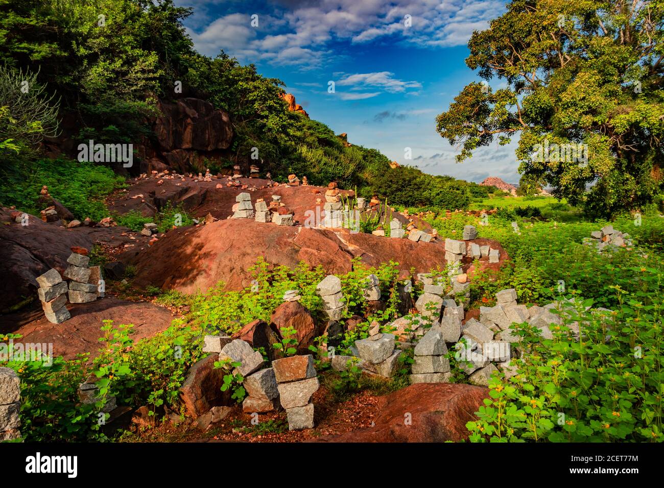 pyramid of pebbles or stones at hampi ruins ancient city image is taken at hampi karnataka india. Stock Photo