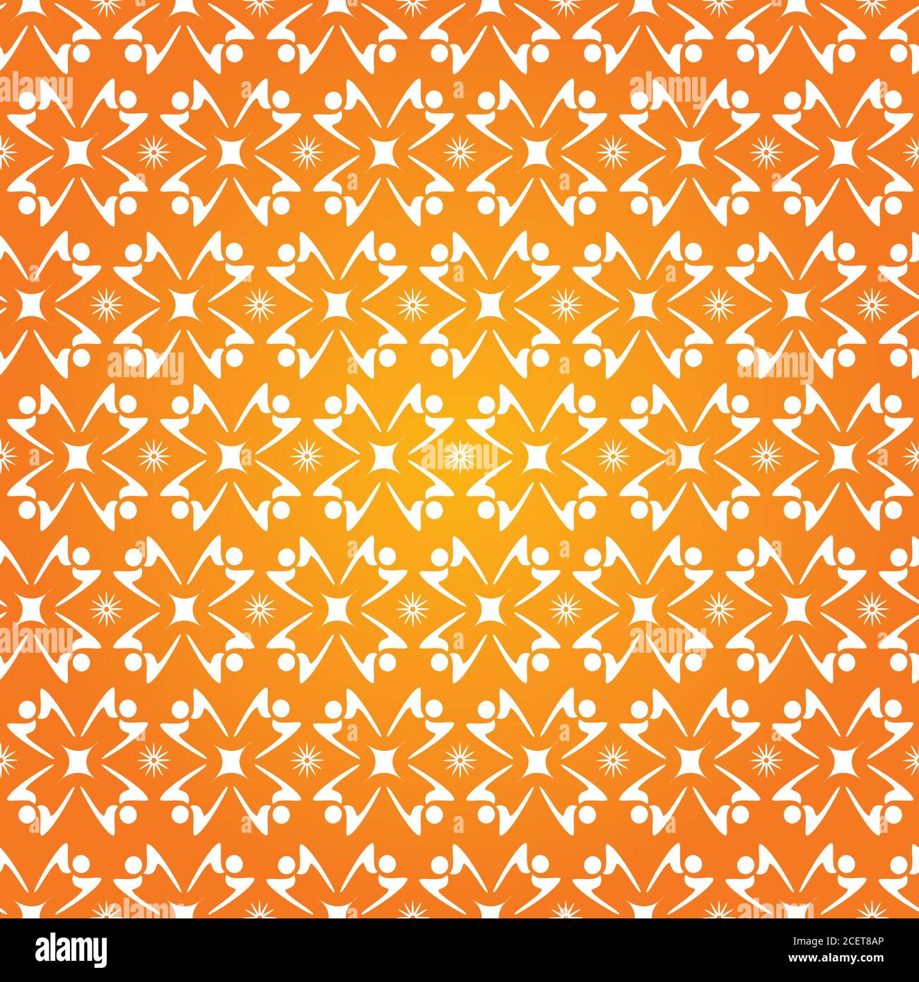 Flower Line Seamless Pattern - Orange and White Colors Stock Vector