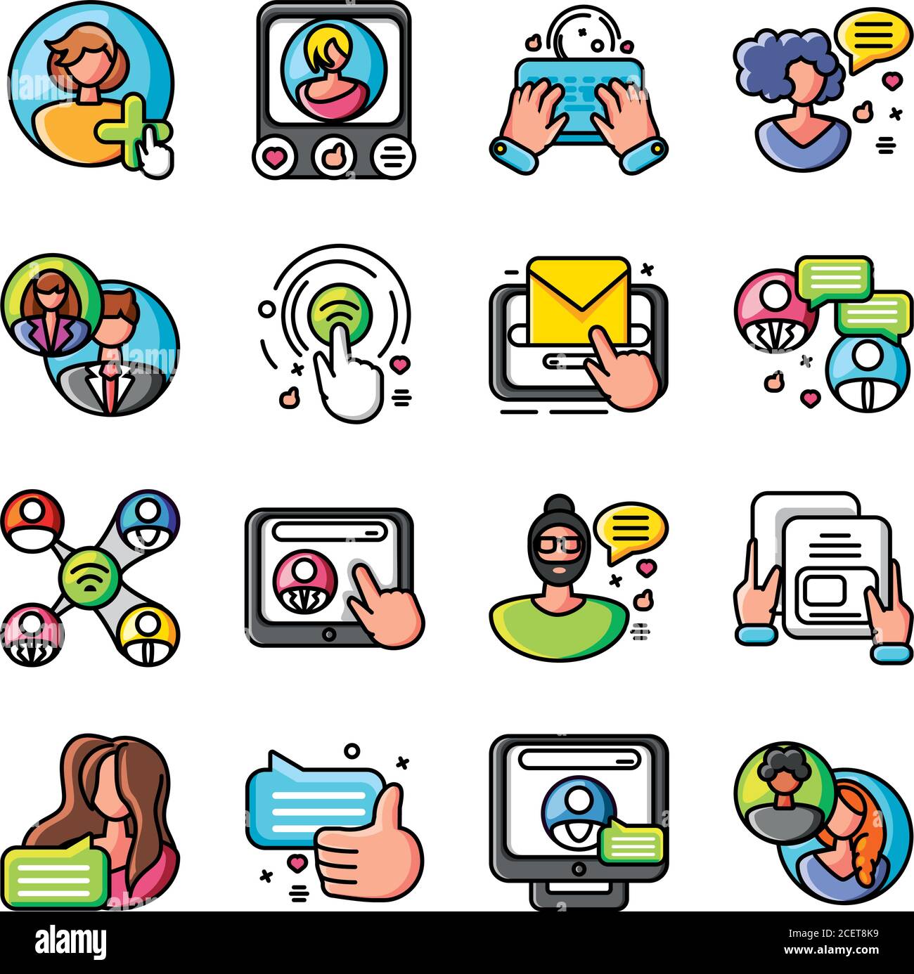 set of icons social network over white background vector illustration ...