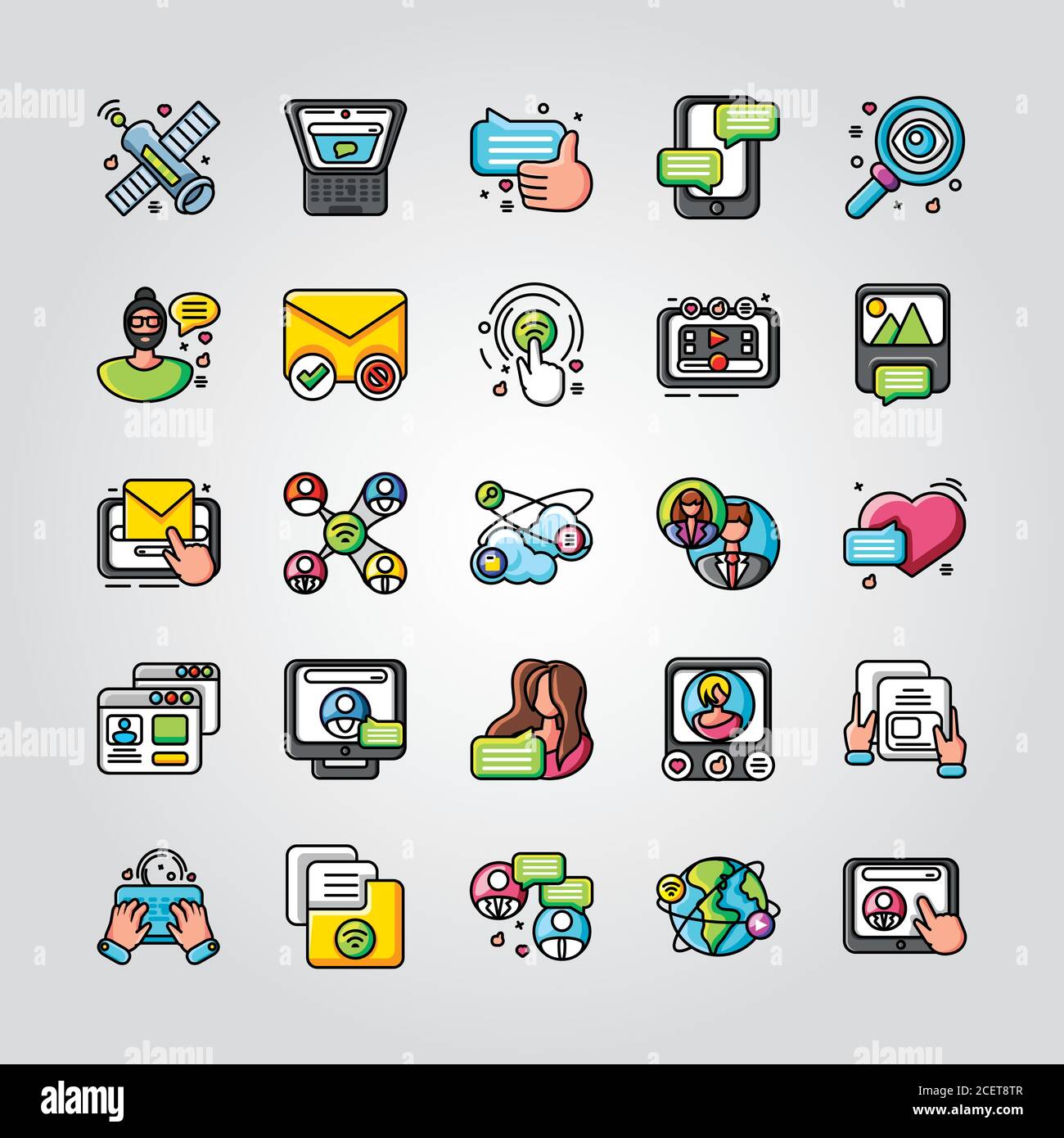 set of icons social network or social media on white background vector ...