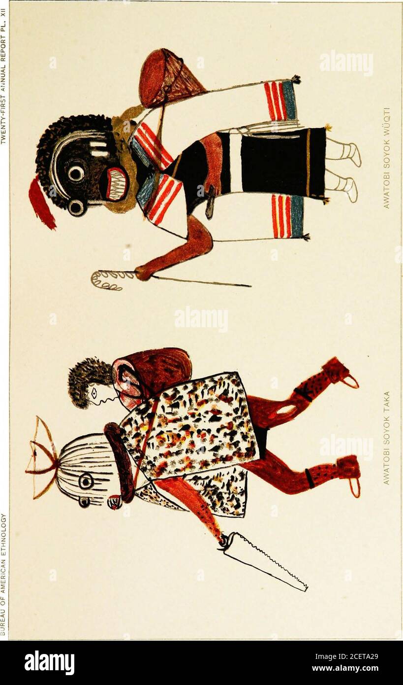 . Hopi Katcinas drawn by native artists. BUREAU OF AMERICAN ETHNOLOGY TWENTY-FIRST ANNUAL REPORT PL. XIII Stock Photo