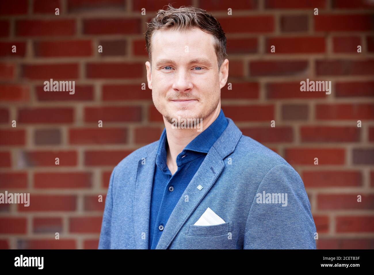Rellingen, Germany. 02nd Sep, 2020. HSV President Marcell Jansen stands in front of a brick wall at the Statics medical supply store. Credit: Georg Wendt/dpa/Alamy Live News Stock Photo