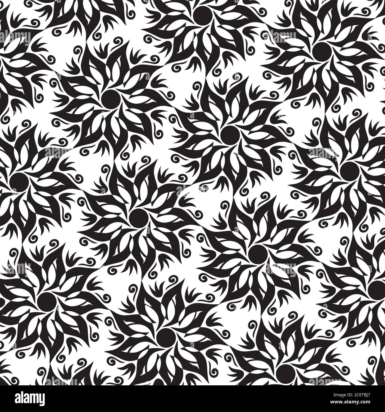 Flower Mandala Seamless Pattern - Black and White Colors Stock Vector