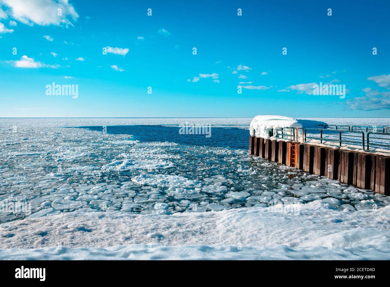 Lake Michigan frozen over during the winter waiting to thaw out Stock