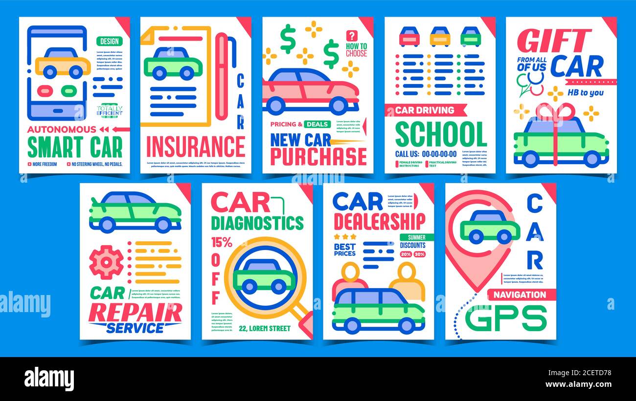 Car Dealership Advertising Posters Set Vector Stock Vector Image & Art