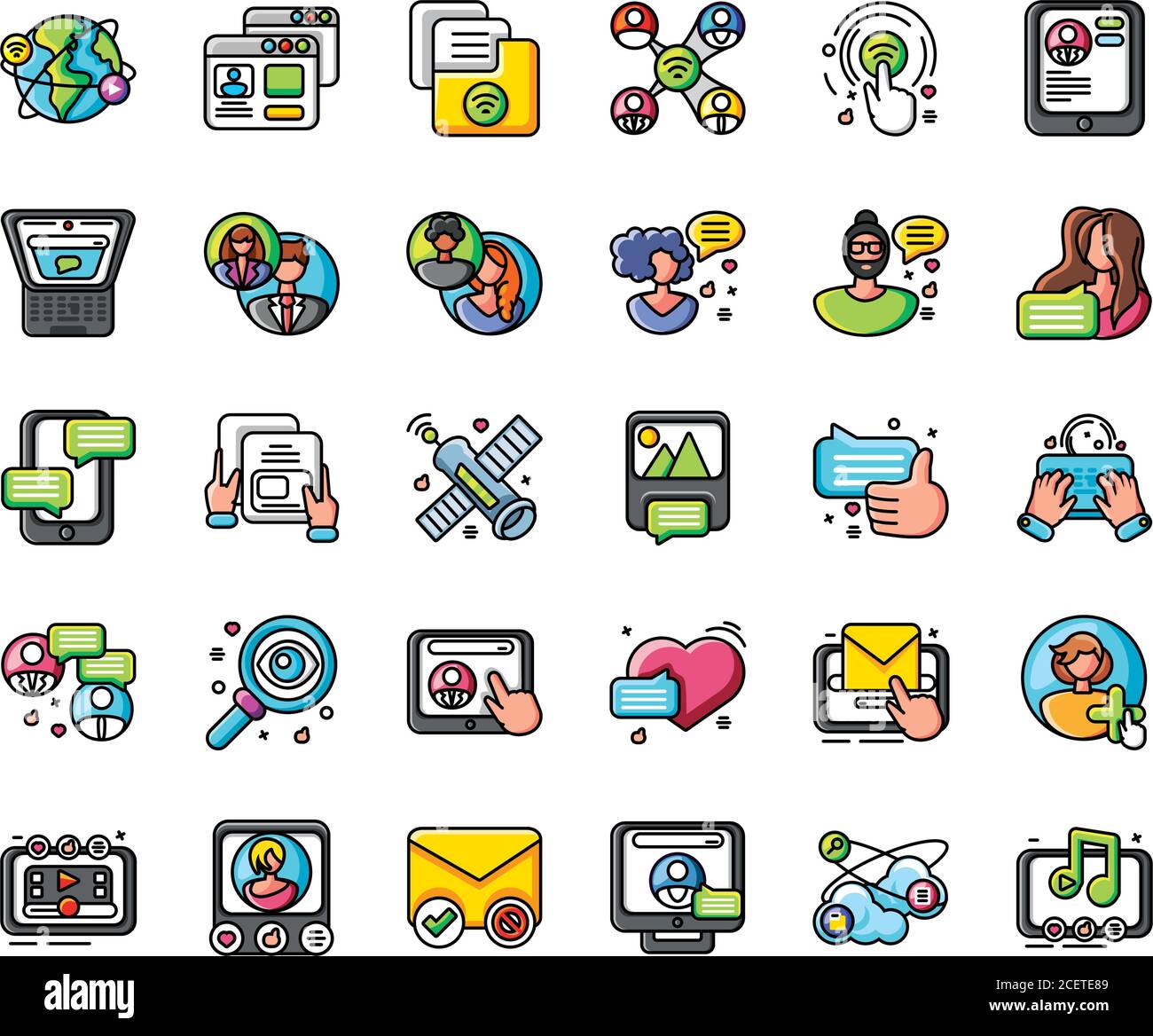 set of icons social network or social media in white background vector ...