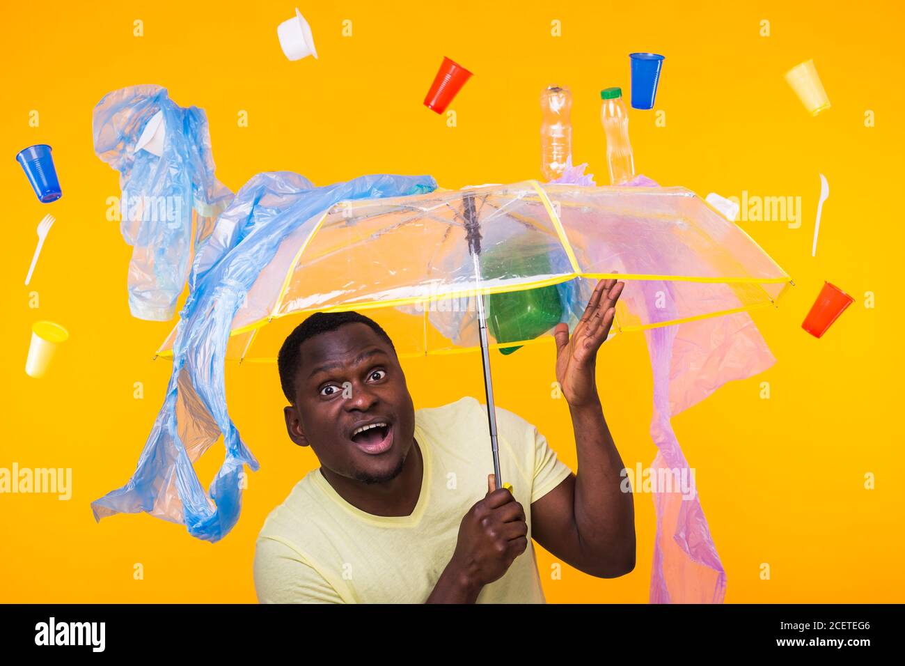 Plastic recycling problem, ecology and environmental disaster concept ...