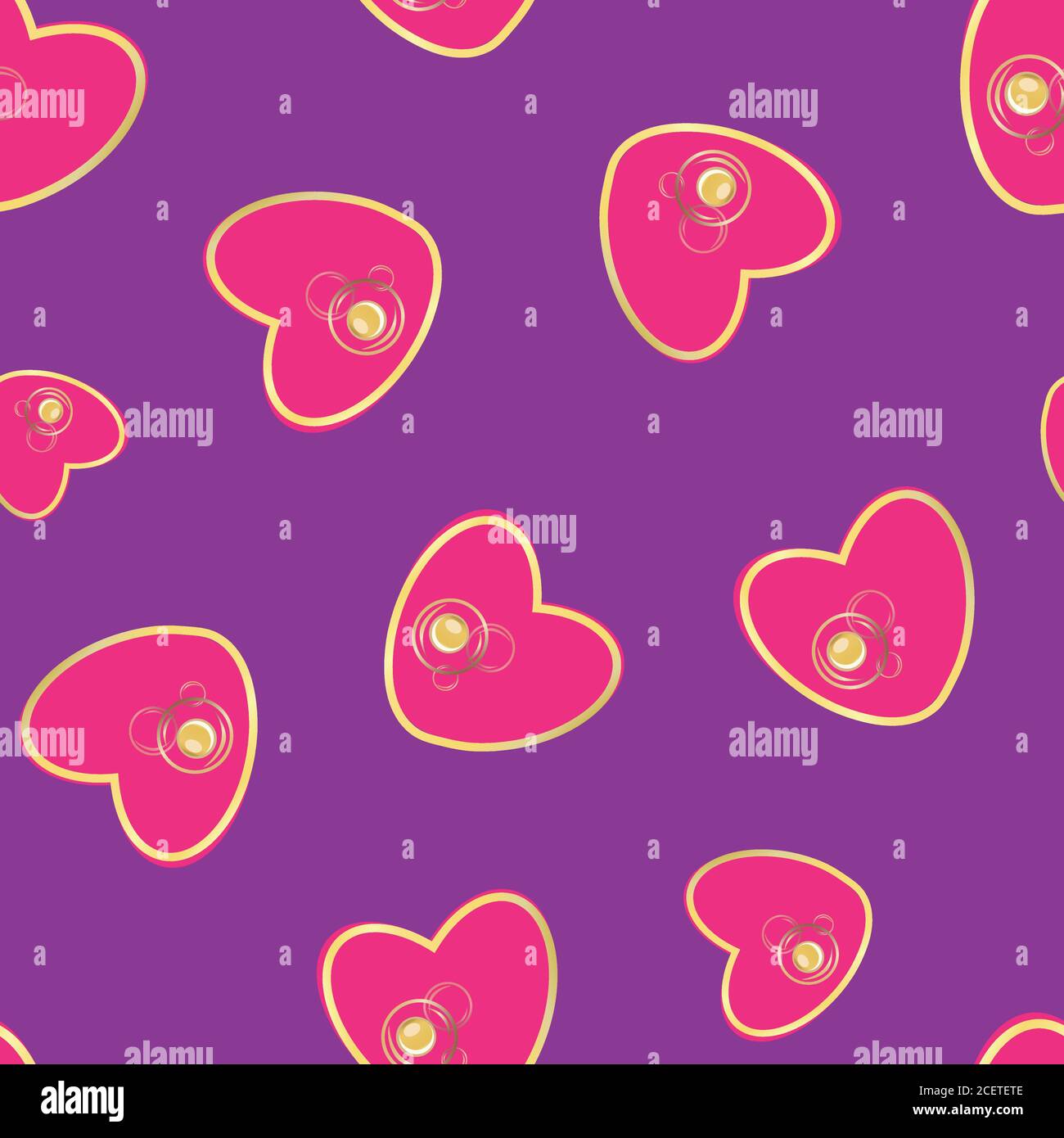 Vector pink hearts seamless pattern background. Hand drawn gold framed ...