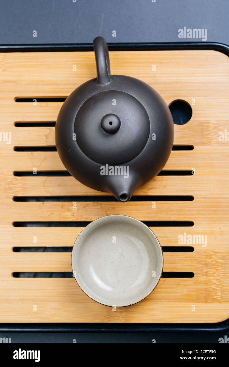 Chinese traditional teapot, cup, tea set covered with tea stains Stock
