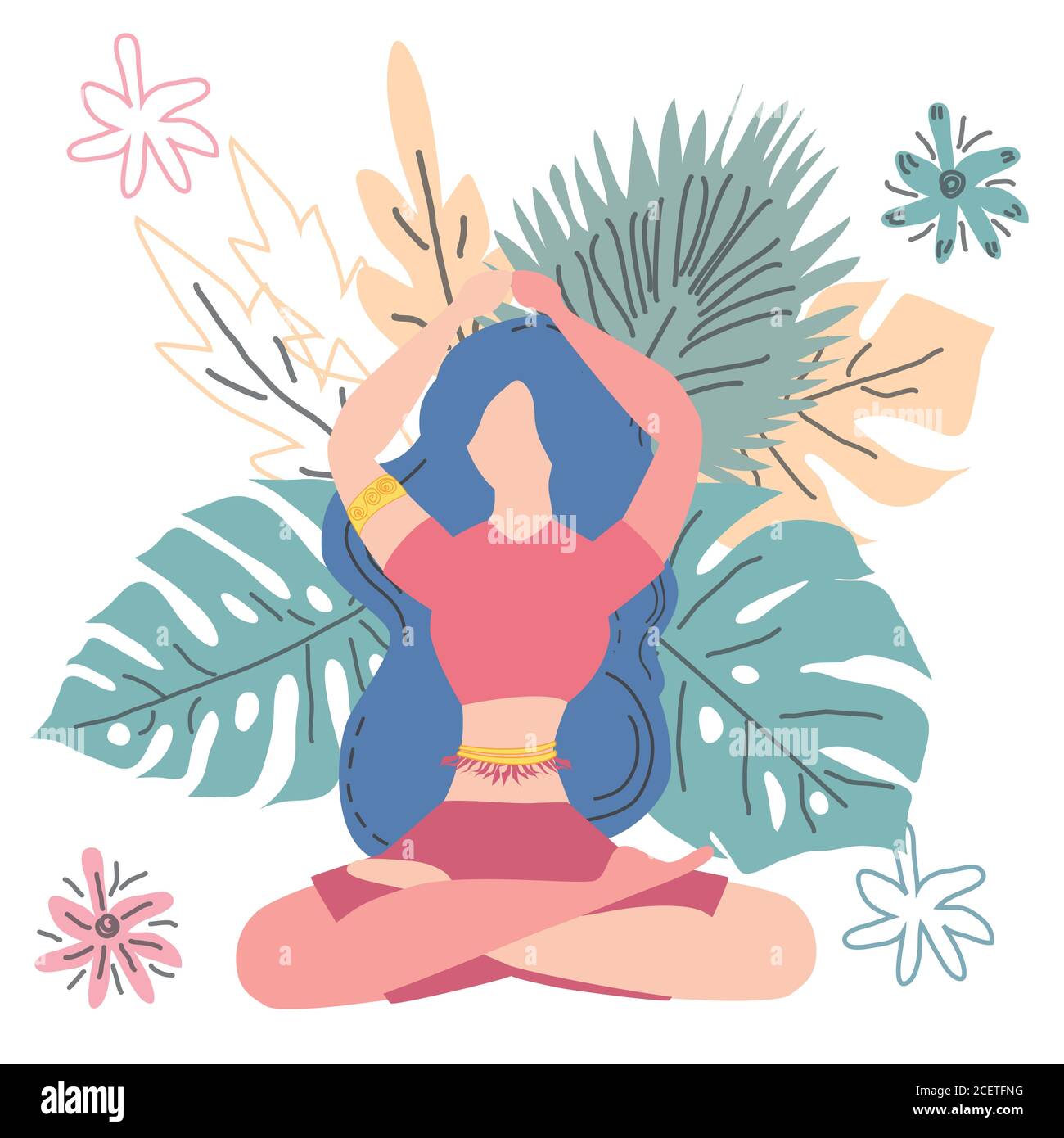 Woman is sitting in lotus position. The concept of meditation, health