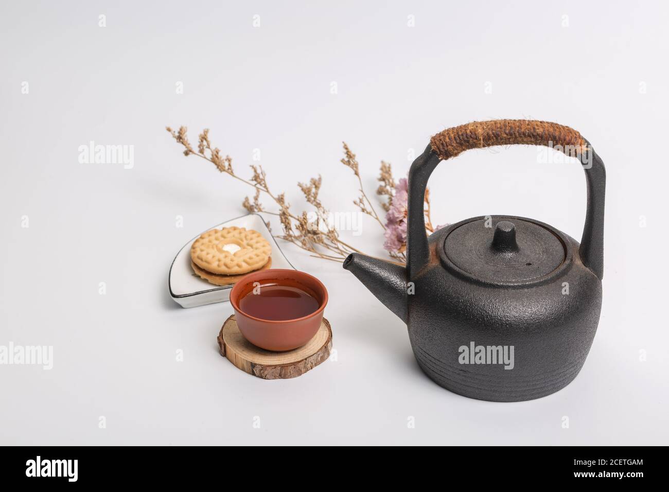Chinese traditional teapot, cup, tea set covered with tea stains Stock