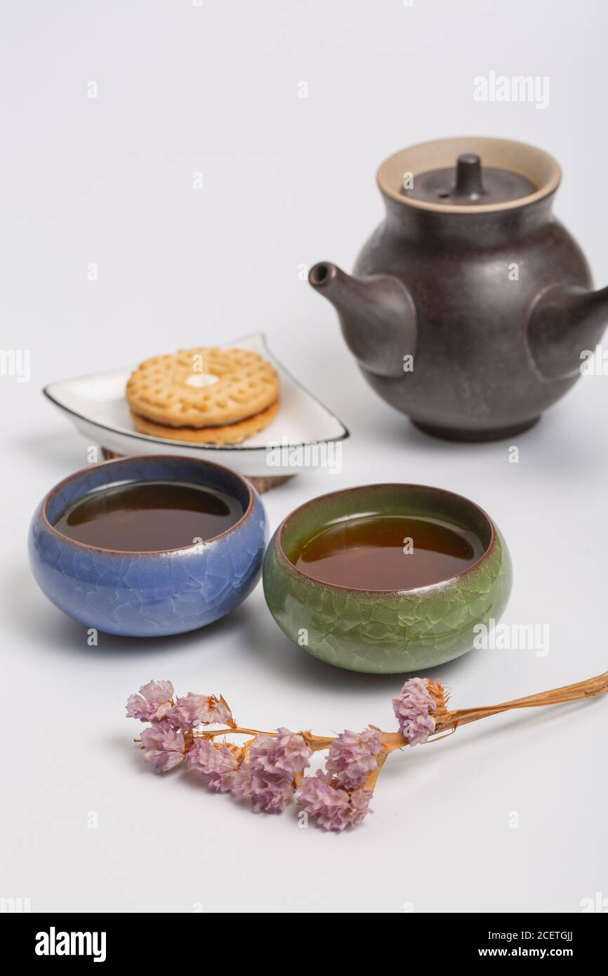 Chinese traditional teapot, cup, tea set covered with tea stains Stock