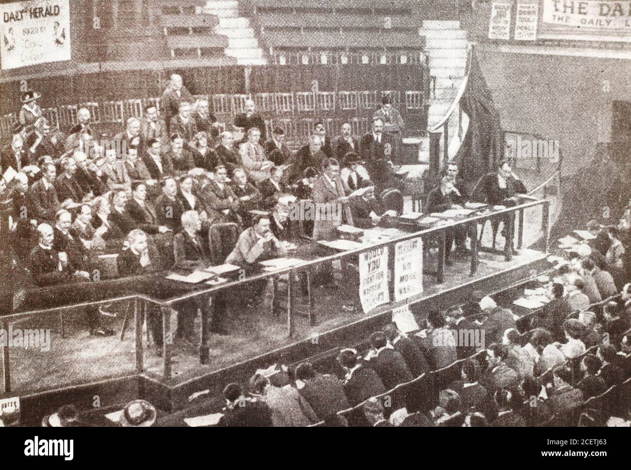 Conference on August 9, 1920, which created the National Action Council. The National Council of Action was an organisation established on 5 August 1920 by the Labour movement in the United Kingdom to forestall the involvement of the British Empire in another war in 1920. Ernest Bevin had heard that the Royal Navy had dispatched ships to Helsingfors and the Black Sea equipped for war. Bevin arranged a meeting with Charles Bowerman and Arthur Henderson in order to establish a Council of Action. Fred Bramley, Jim Middleton and H. S. Lindsay were appointed as joint secretaries. Stock Photo