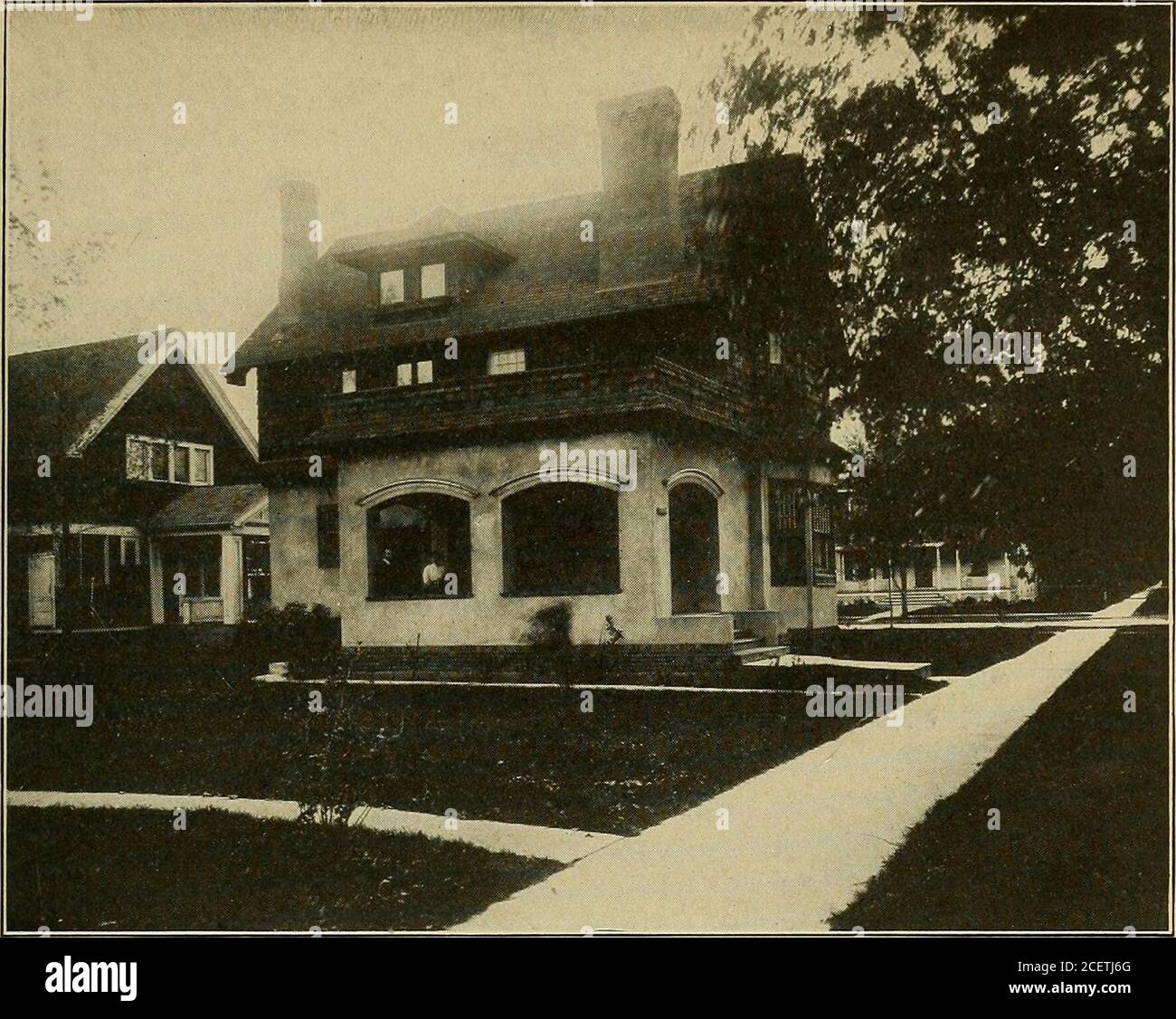 . Cyclopedia of architecture, carpentry, and building; a general reference work ... nuST FLC2Dia PLAN. RESIDENCE FOR MRS. THOS. G. GAGE, ROGERS PARK, CHICAGO. ILL. John B. Fischer, Architect, ChicagoThe Prtroh Faces East toward T^ako Michigan. v//////. Stock Photo