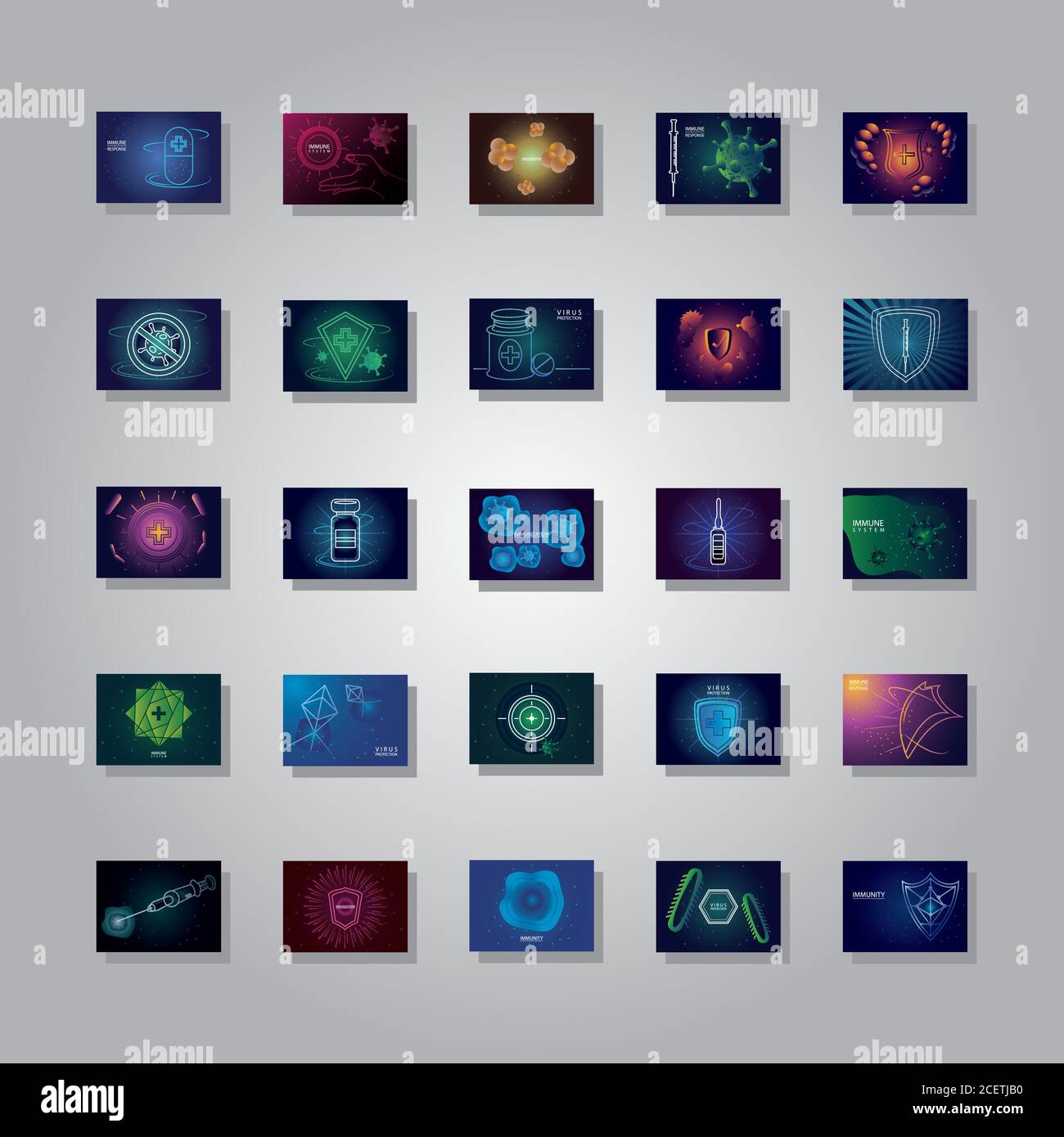 immunity icon set, shield protecting from viruses, germs vector illustration design Stock Vector