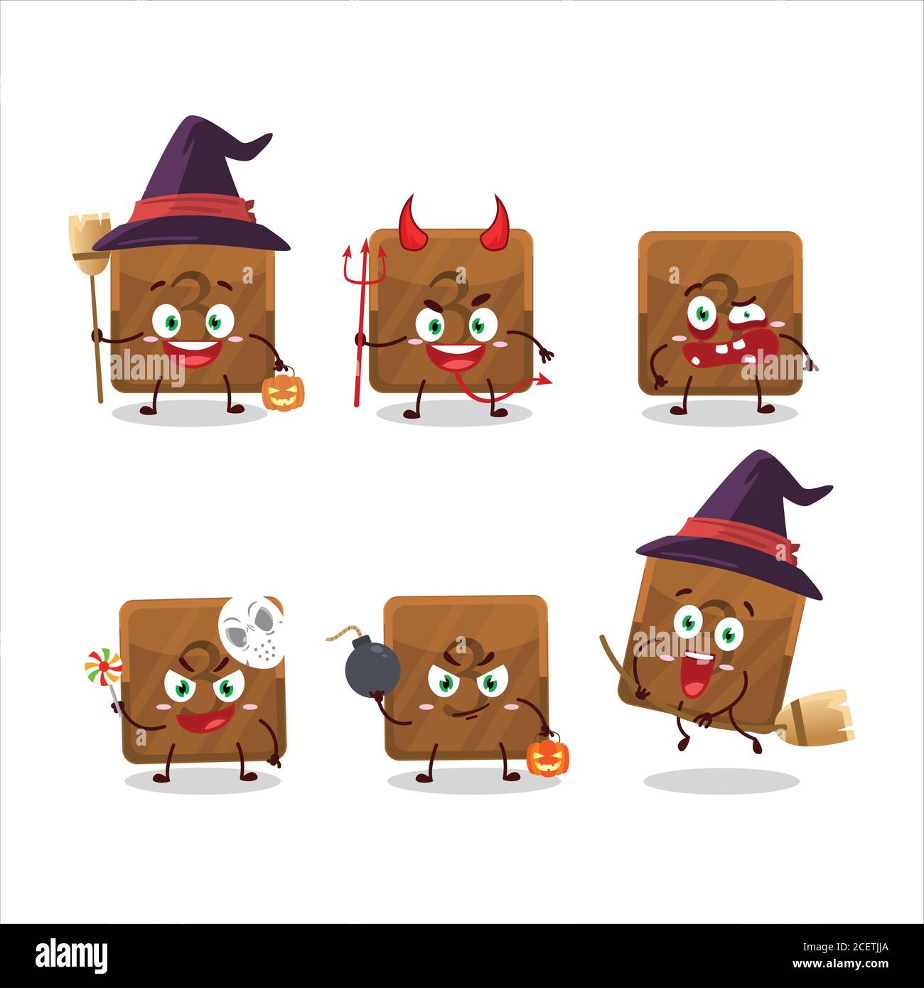 Halloween expression emoticons with cartoon character of third first ...