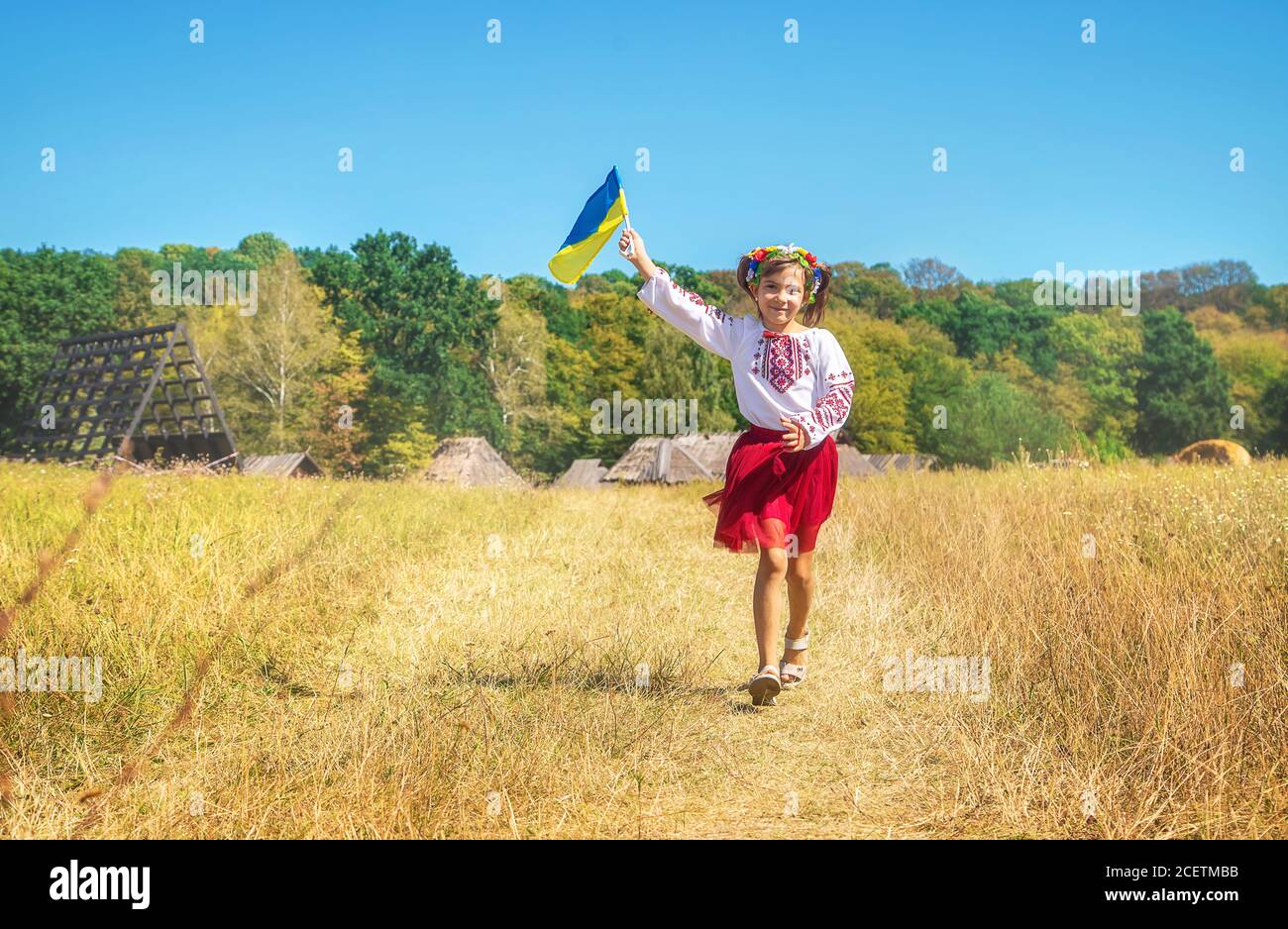 A child in a national Ukrainian costume. Selective focus. Stock Photo