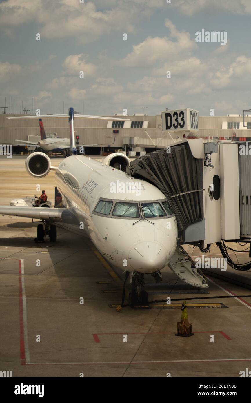 ATLANTA, UNITED STATES - Aug 23, 2020: Waiting to board flight with American Eagle Airlines. Stock Photo