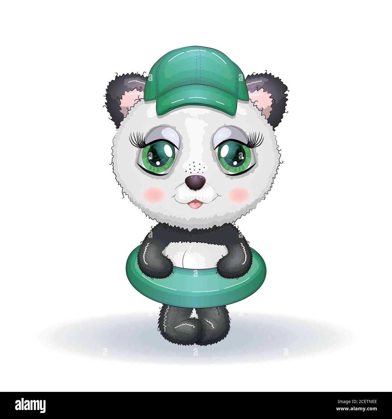 Cute Cartoon Baby Panda In Panama Hat Swimming On Pool Ring Inflatable Stock Vector Image Art Alamy