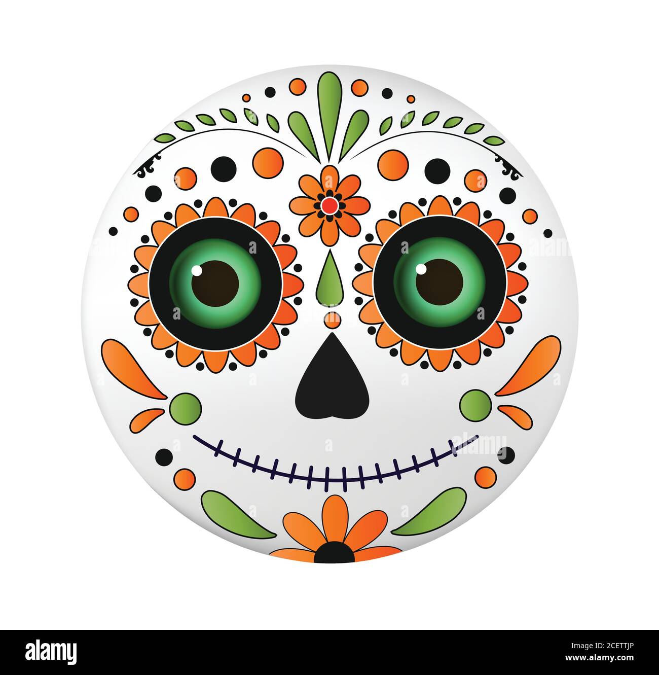 Dia de muertos face vector illustration on white background. Dia de los Muertos emoji face.Dia de los muertos,Day of the dead, Mexican holiday. Stock Vector