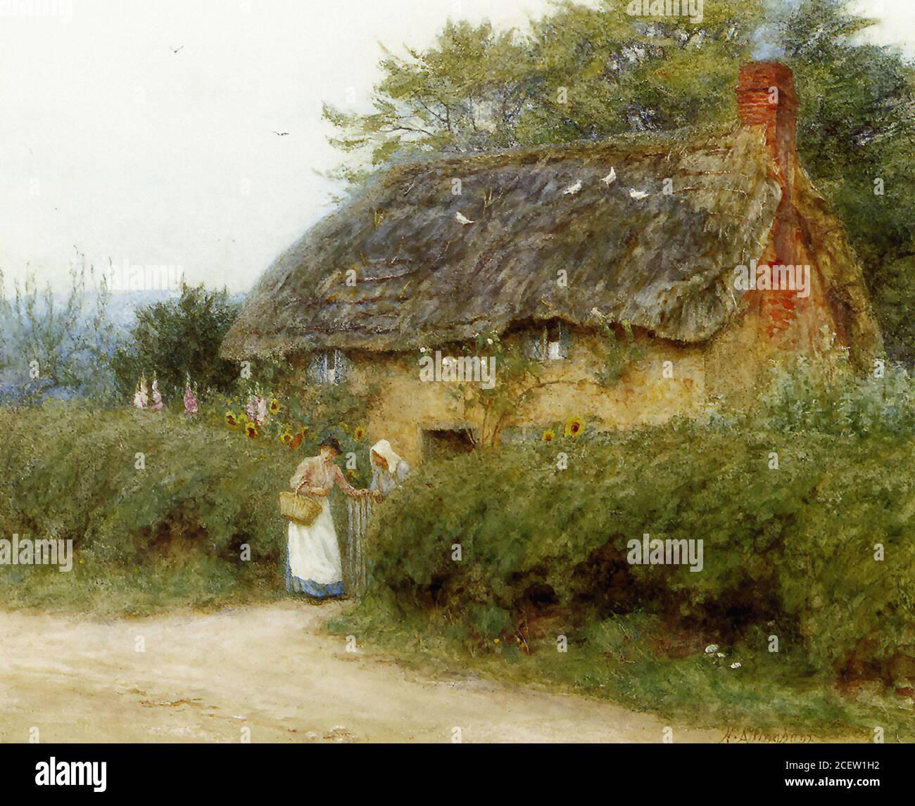 Allingham Helen - a Cottage with Sunflowers at Peaslake - British School - 19th  Century Stock Photo