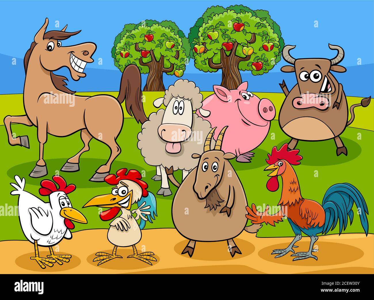 Cartoon Illustration of Funny Farm Animals Comic Characters Group Stock Vector