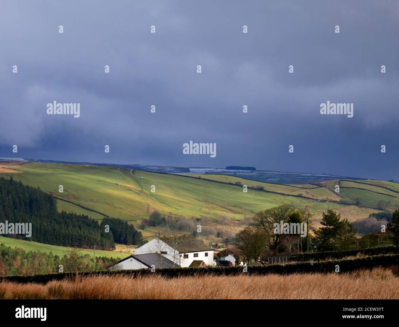 View north-east from the Newchurch - Barley road, Lancashire.   Winter. Stock Photo