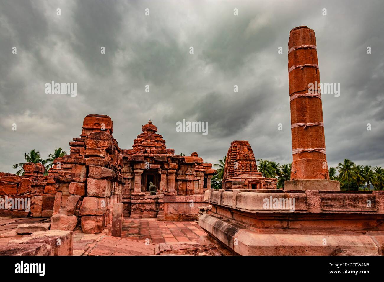 mallikarjuna temple pattadakal breathtaking stone art from different angle with dramatic sky. It's one of the UNESCO World Heritage Sites and complex Stock Photo