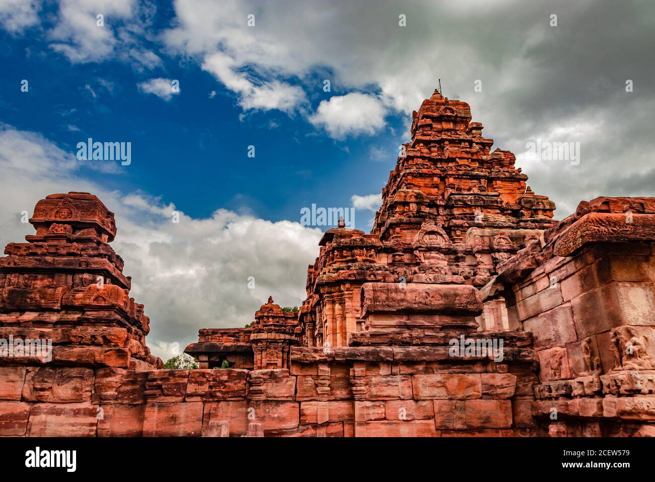 sangameshwara temple pattadakal breathtaking stone art from different angle with amazing sky. It's one of the UNESCO World Heritage Sites and complex Stock Photo