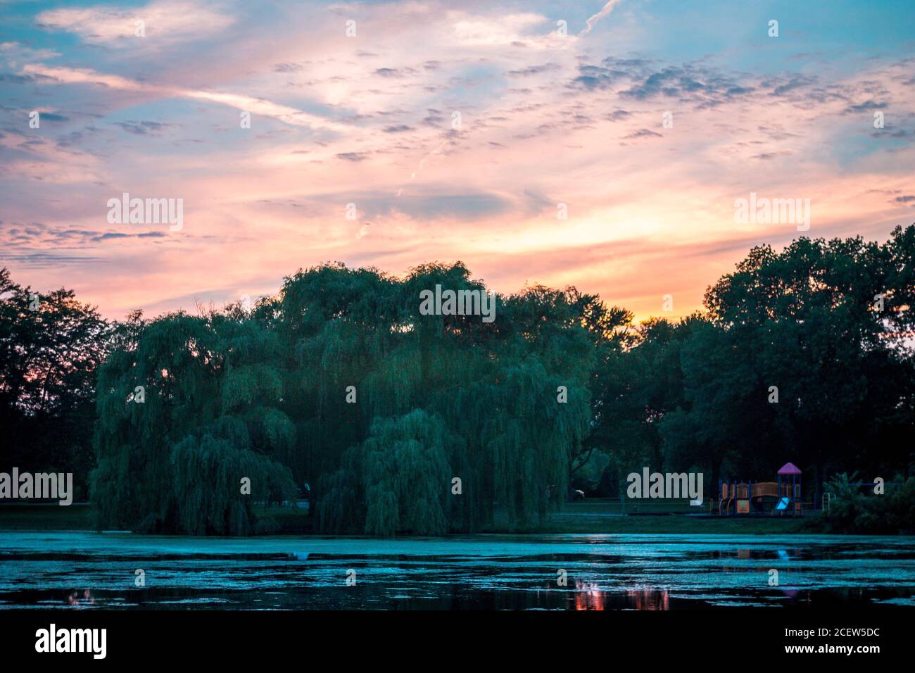 Beautiful sunset at Riverside Parking in Grand Rapids Michigan Stock