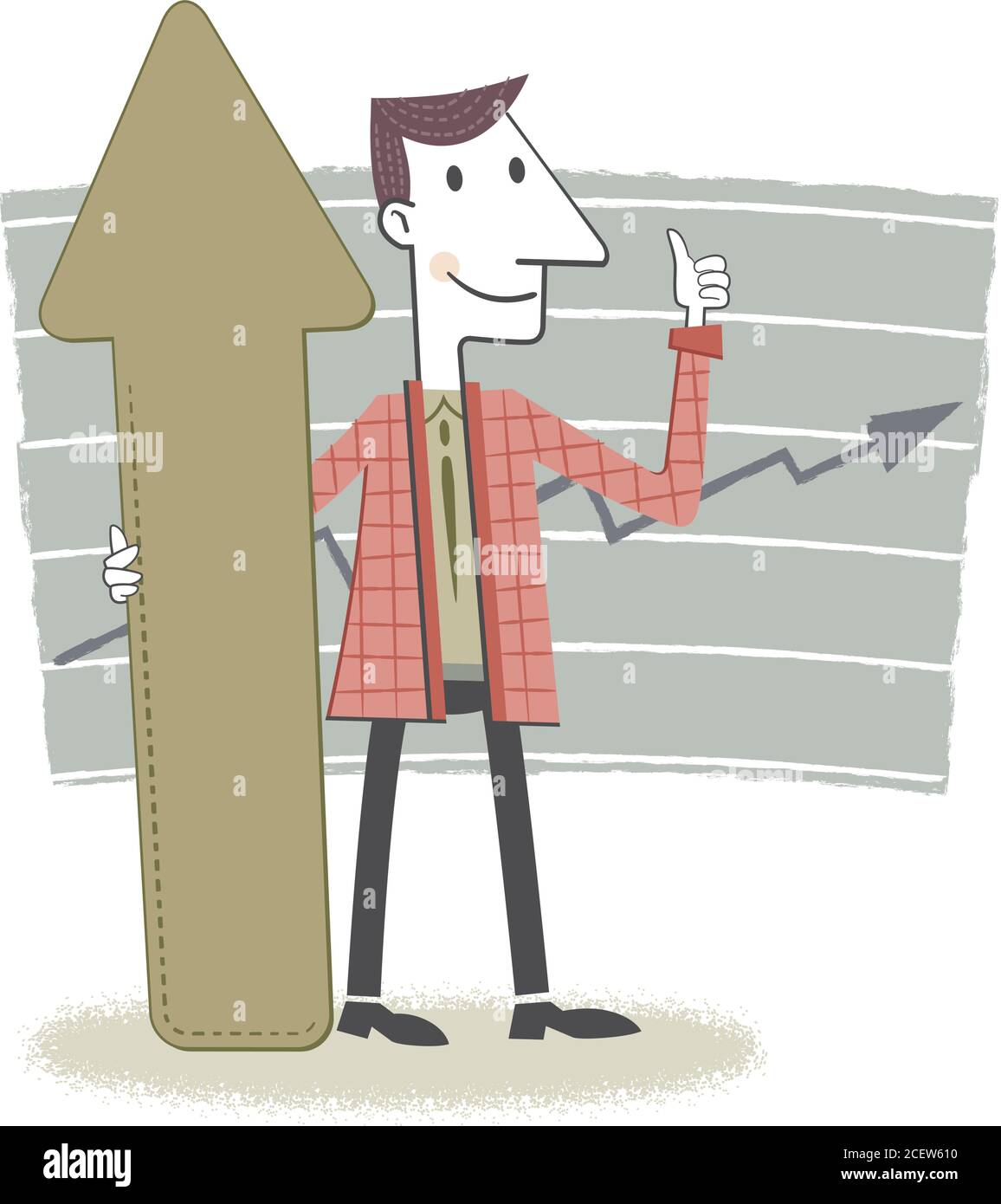Retro style illustration of a businessman holding an arrow pointing up ...
