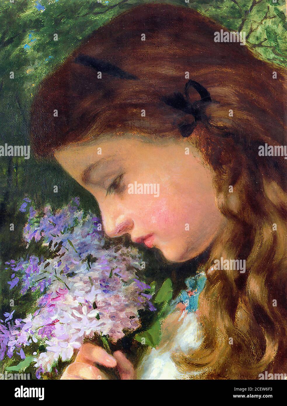 Anderson Sophie - Girl with Lilacs - British School - 19th  Century Stock Photo